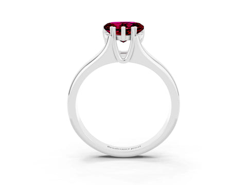 White gold Heart Cut Garnet Solitaire Ring with Wide Band and Prong Setting_3
