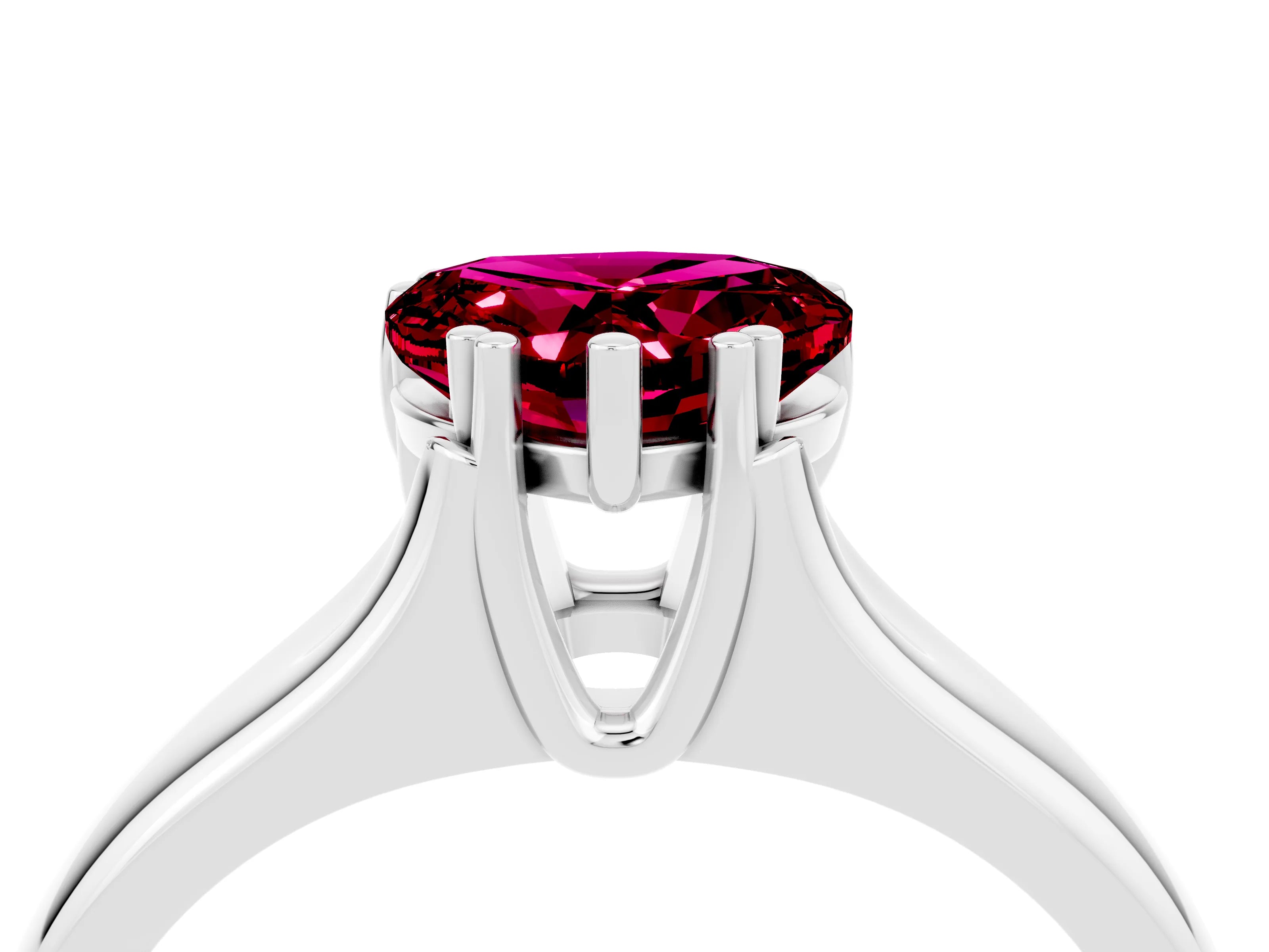 White gold Heart Cut Garnet Solitaire Ring with Wide Band and Prong Setting_4