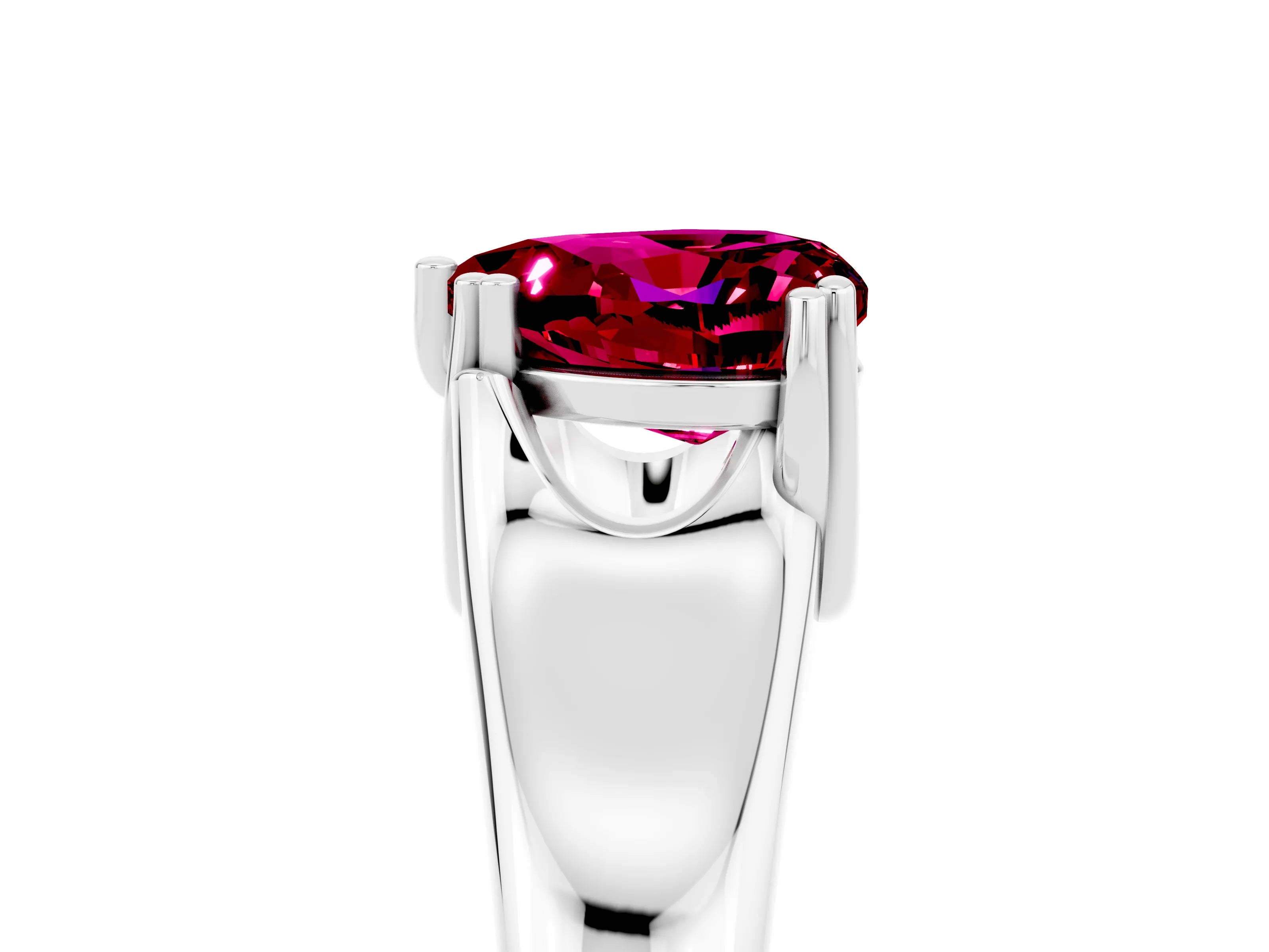 White gold Heart Cut Garnet Solitaire Ring with Wide Band and Prong Setting_5