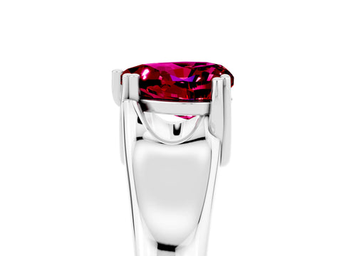 White gold Heart Cut Garnet Solitaire Ring with Wide Band and Prong Setting_5
