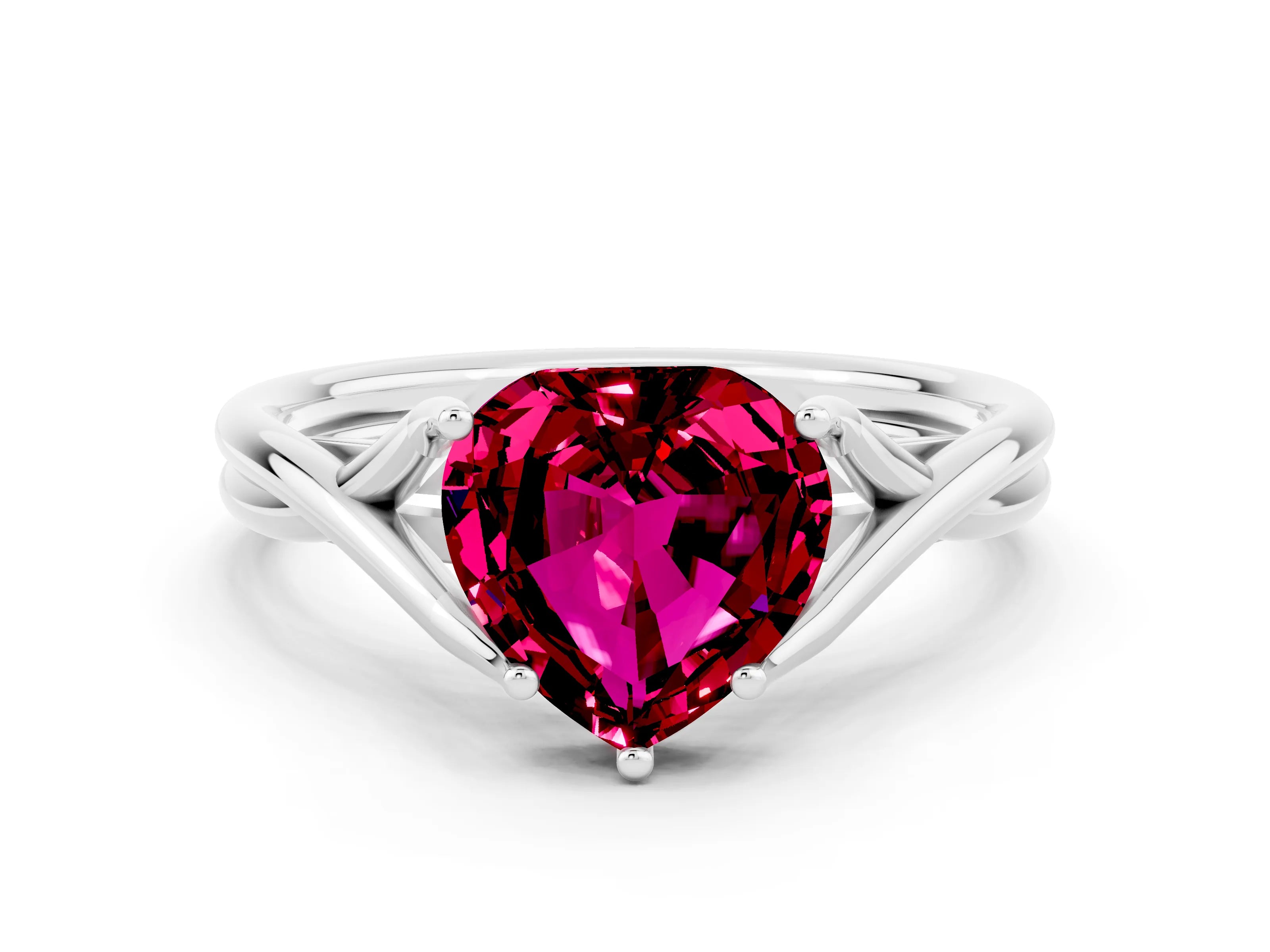 White gold Heart Cut Garnet Solitaire Twist Band Prong Setting Ring_24