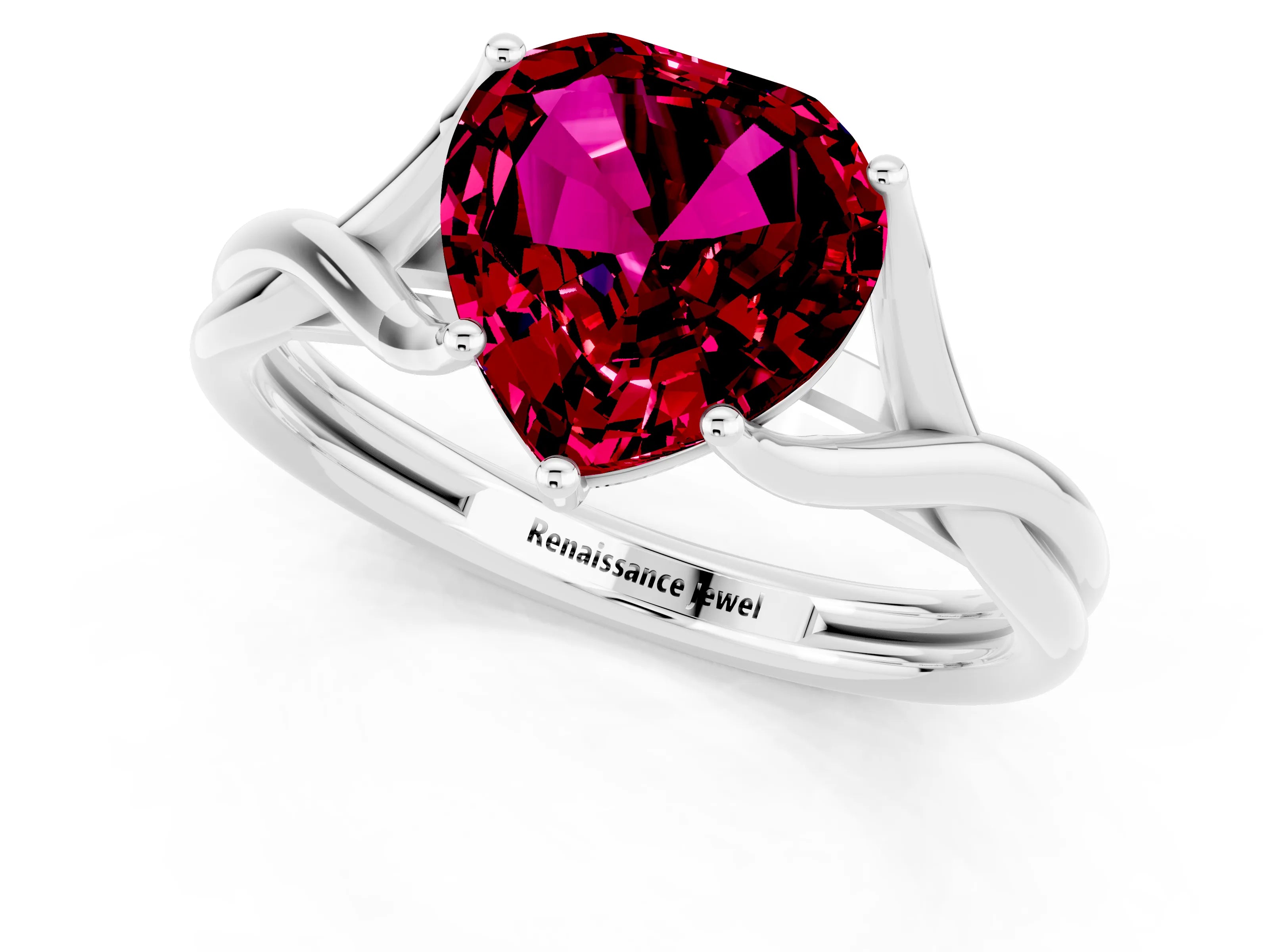 White gold Heart Cut Garnet Solitaire Twist Band Prong Setting Ring_25