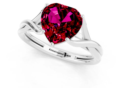 White gold Heart Cut Garnet Solitaire Twist Band Prong Setting Ring_25