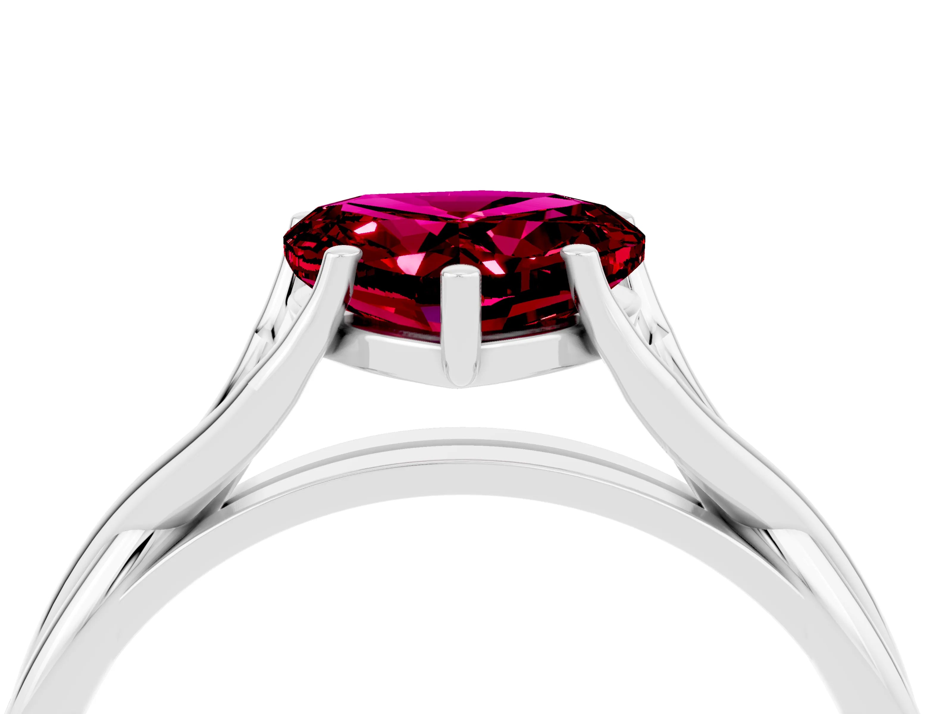 White gold Heart Cut Garnet Solitaire Twist Band Prong Setting Ring_28