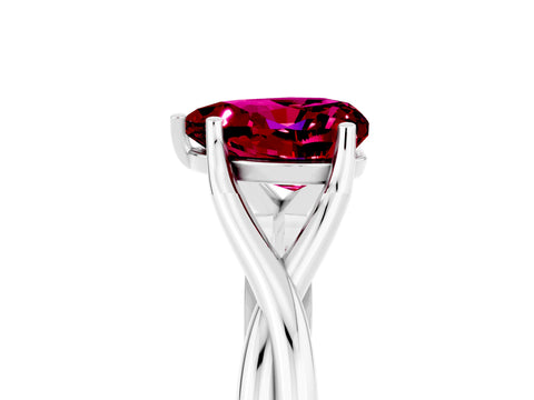 White gold Heart Cut Garnet Solitaire Twist Band Prong Setting Ring_29