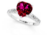White gold Heart Cut Garnet Solitaire with Side Baguettes and Channel Set Band_1