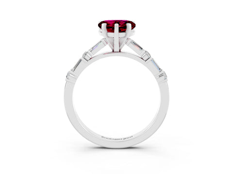 White gold Heart Cut Garnet Solitaire with Side Baguettes and Channel Set Band_3