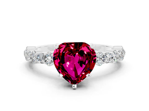 White gold Heart Cut Garnet Solitaire with Side Stones, Pave Band, Four-Prong Setting_36