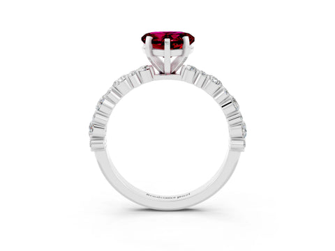 White gold Heart Cut Garnet Solitaire with Side Stones, Pave Band, Four-Prong Setting_39