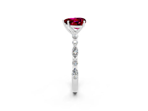White gold Heart Cut Garnet Solitaire with Side Stones on a Pavé Band and Four-Prong Setting_2
