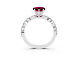 White gold Heart Cut Garnet Solitaire with Side Stones on a Pavé Band and Four-Prong Setting_3
