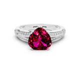 White gold Heart Cut Garnet Split Shank Engagement Ring with Pavé Band