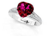 White gold Heart Cut Garnet Split Shank Engagement Ring with Pavé Band_1
