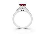 White gold Heart Cut Garnet Split Shank Engagement Ring with Pavé Band_3
