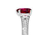 White gold Heart Cut Garnet Split Shank Engagement Ring with Pavé Band_5
