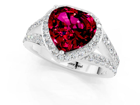 White gold Heart Cut Garnet Split Shank Halo Ring with Four-Prong Setting_61