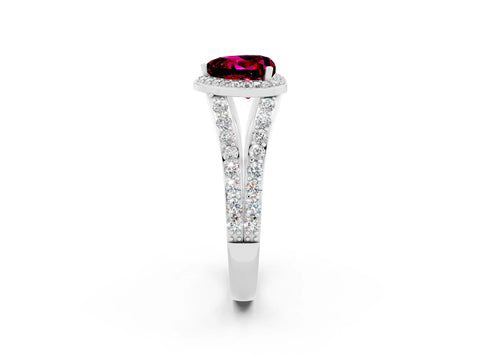 White gold Heart Cut Garnet Split Shank Halo Ring with Four-Prong Setting_62