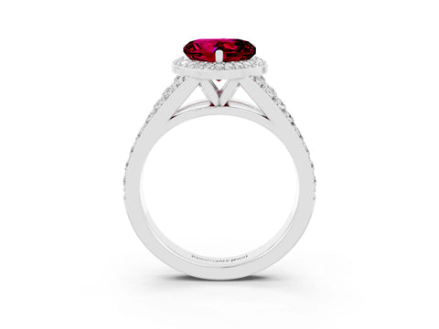 White gold Heart Cut Garnet Split Shank Halo Ring with Four-Prong Setting_63
