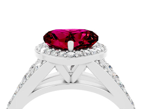 White gold Heart Cut Garnet Split Shank Halo Ring with Four-Prong Setting_64