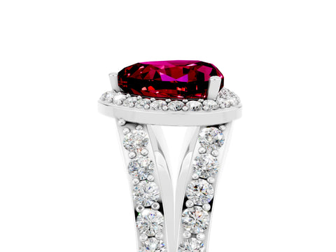 White gold Heart Cut Garnet Split Shank Halo Ring with Four-Prong Setting_65