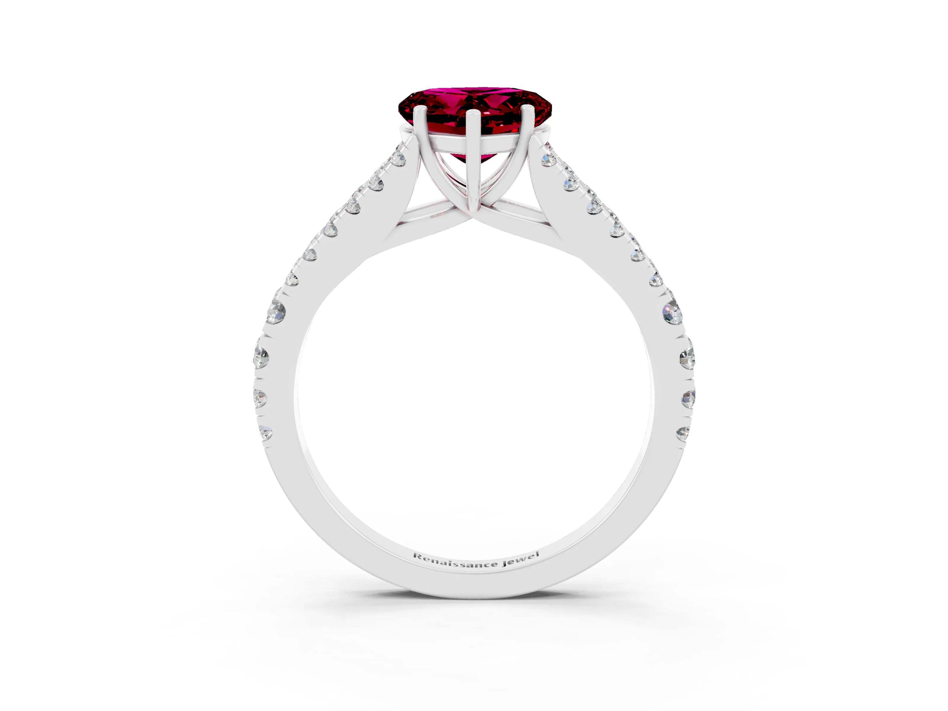 White gold Heart Cut Garnet Split Shank Pavé Engagement Ring with Four-Prong Setting_15
