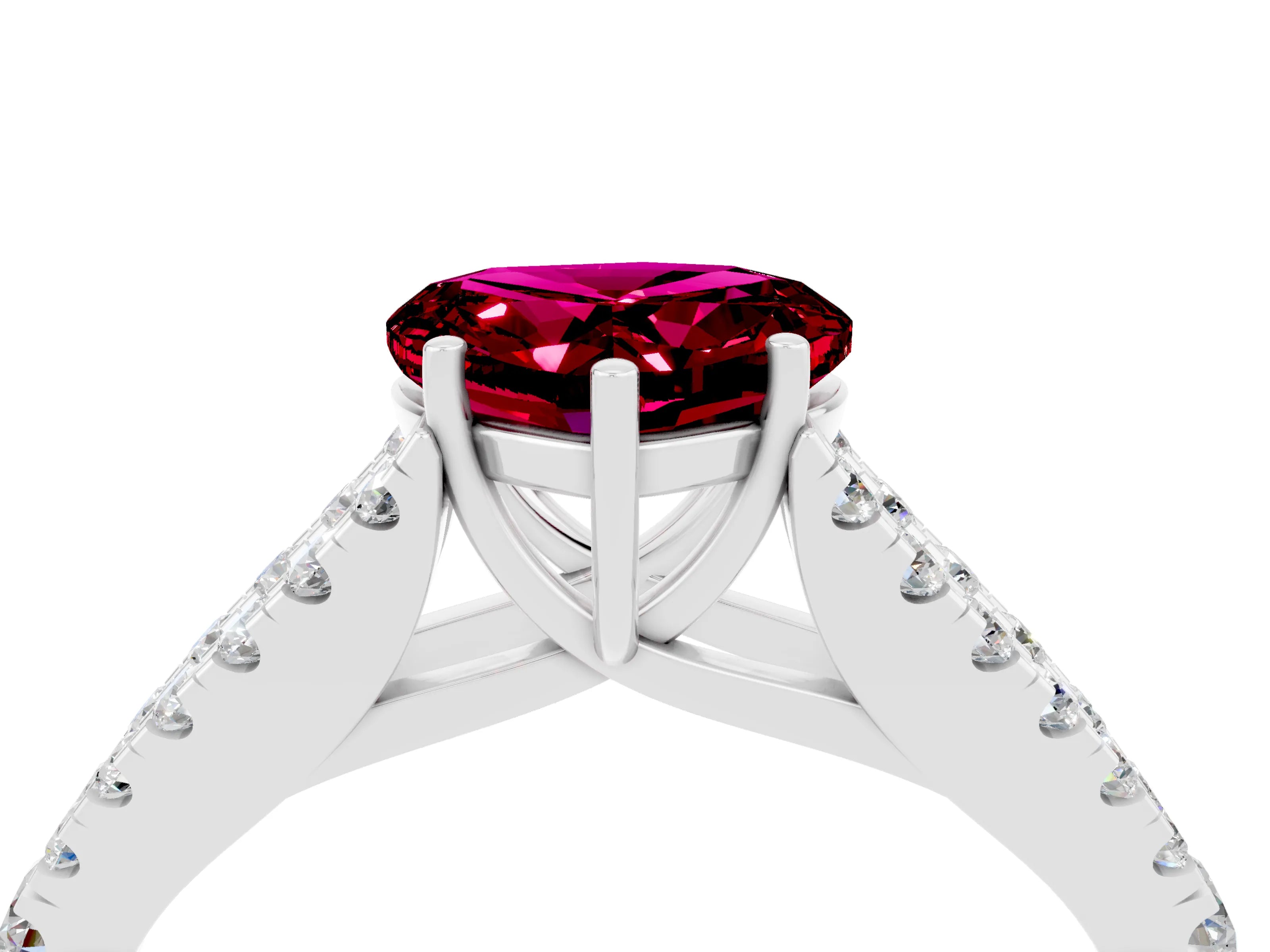 White gold Heart Cut Garnet Split Shank Pavé Engagement Ring with Four-Prong Setting_16
