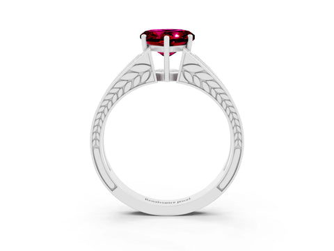 White gold Heart Cut Garnet Split Shank Ring with Pavé Band and Four-Prong Setting_3