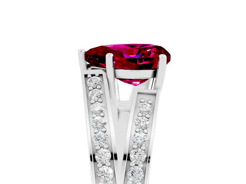 White gold Heart Cut Garnet Split Shank Ring with Pavé Band and Four-Prong Setting_5