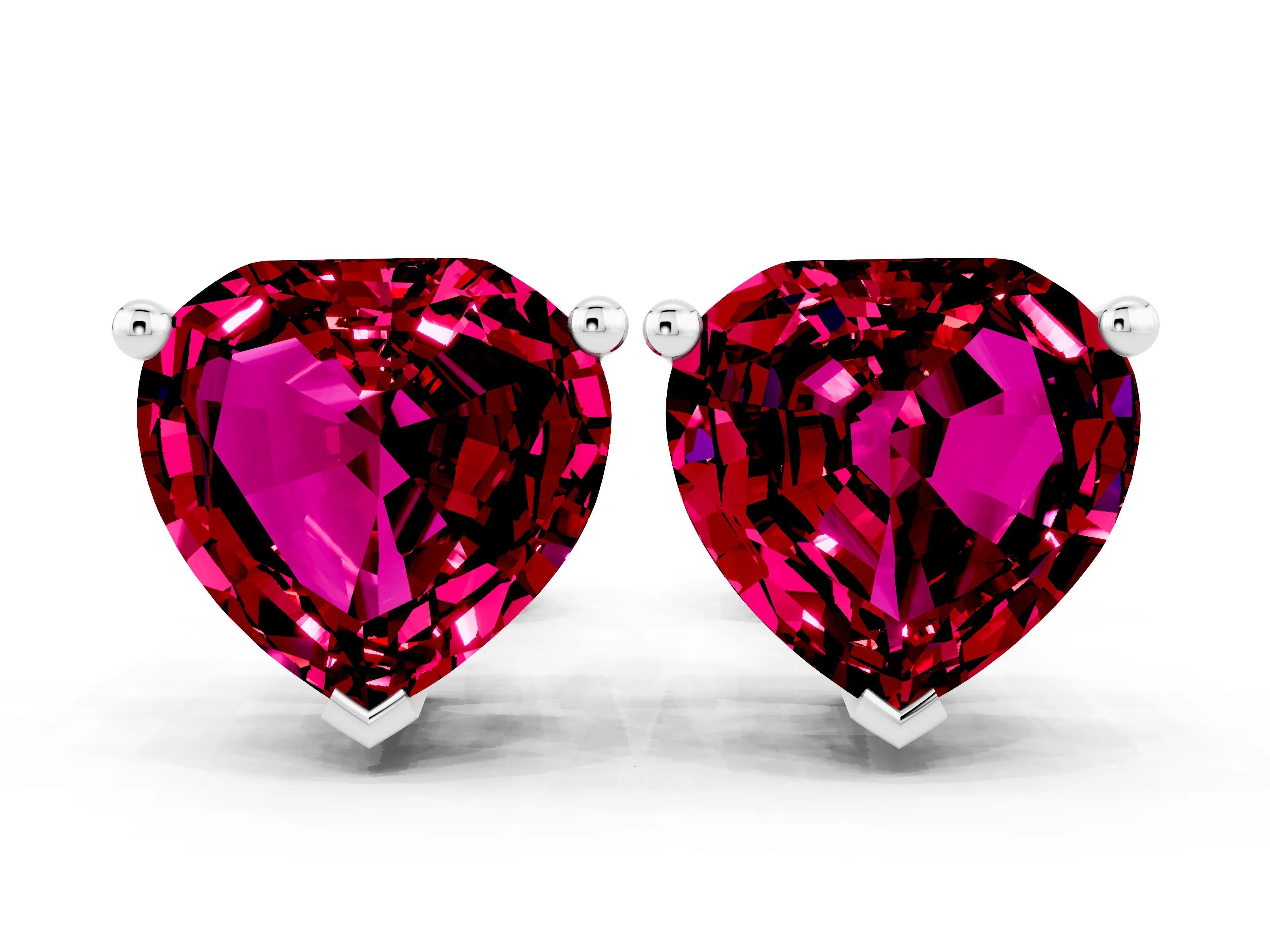 White gold Heart Cut Garnet Stud Earrings_18