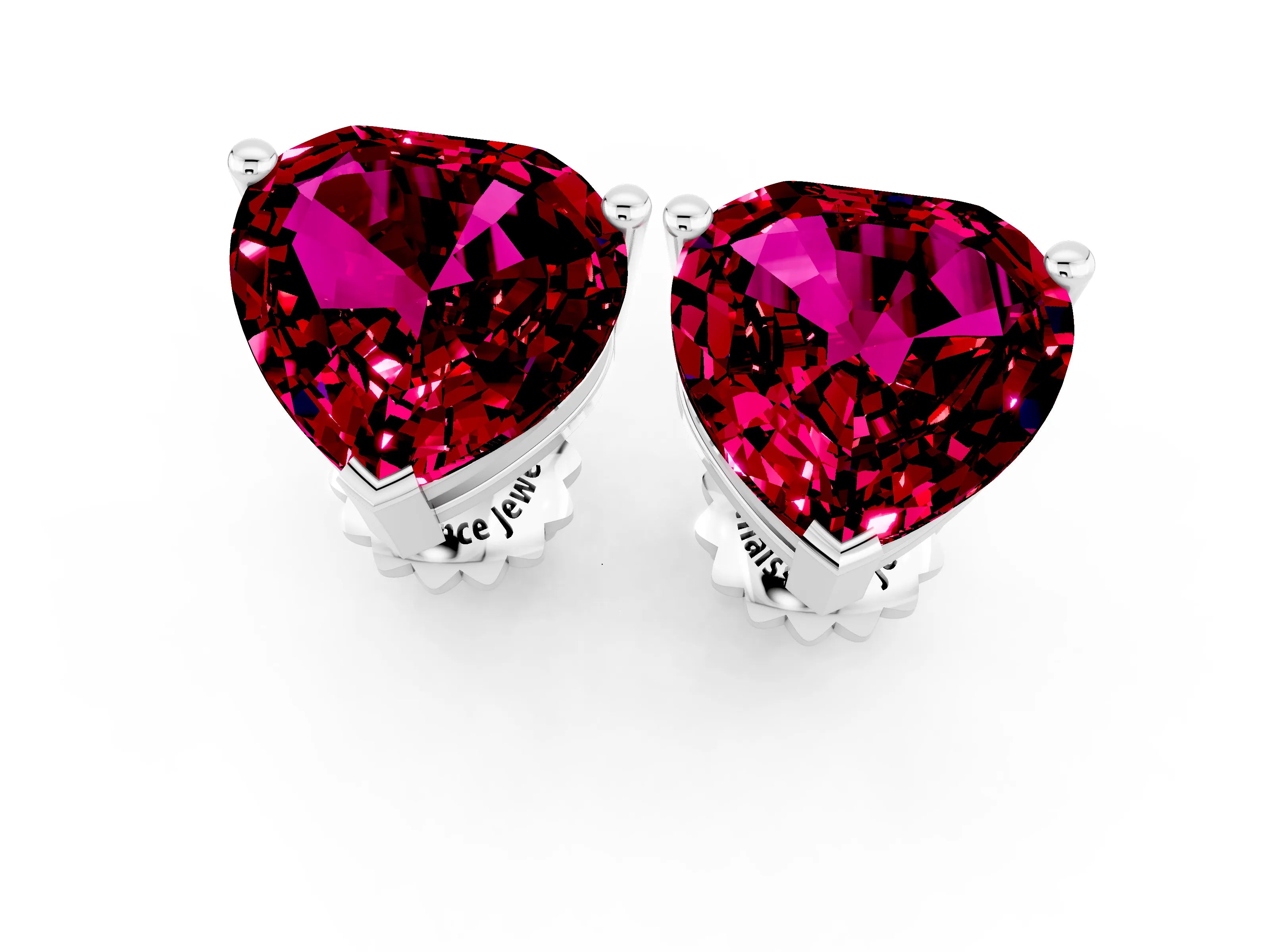 White gold Heart Cut Garnet Stud Earrings_19