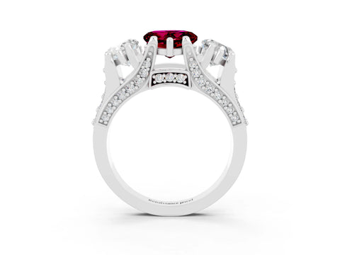 White gold Heart Cut Garnet Three-Stone Ring with Channel Set Band and Four-Prong Setting_3
