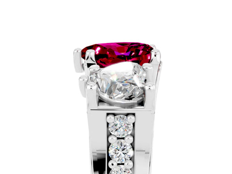 White gold Heart Cut Garnet Three-Stone Ring with Channel Set Band and Four-Prong Setting_5