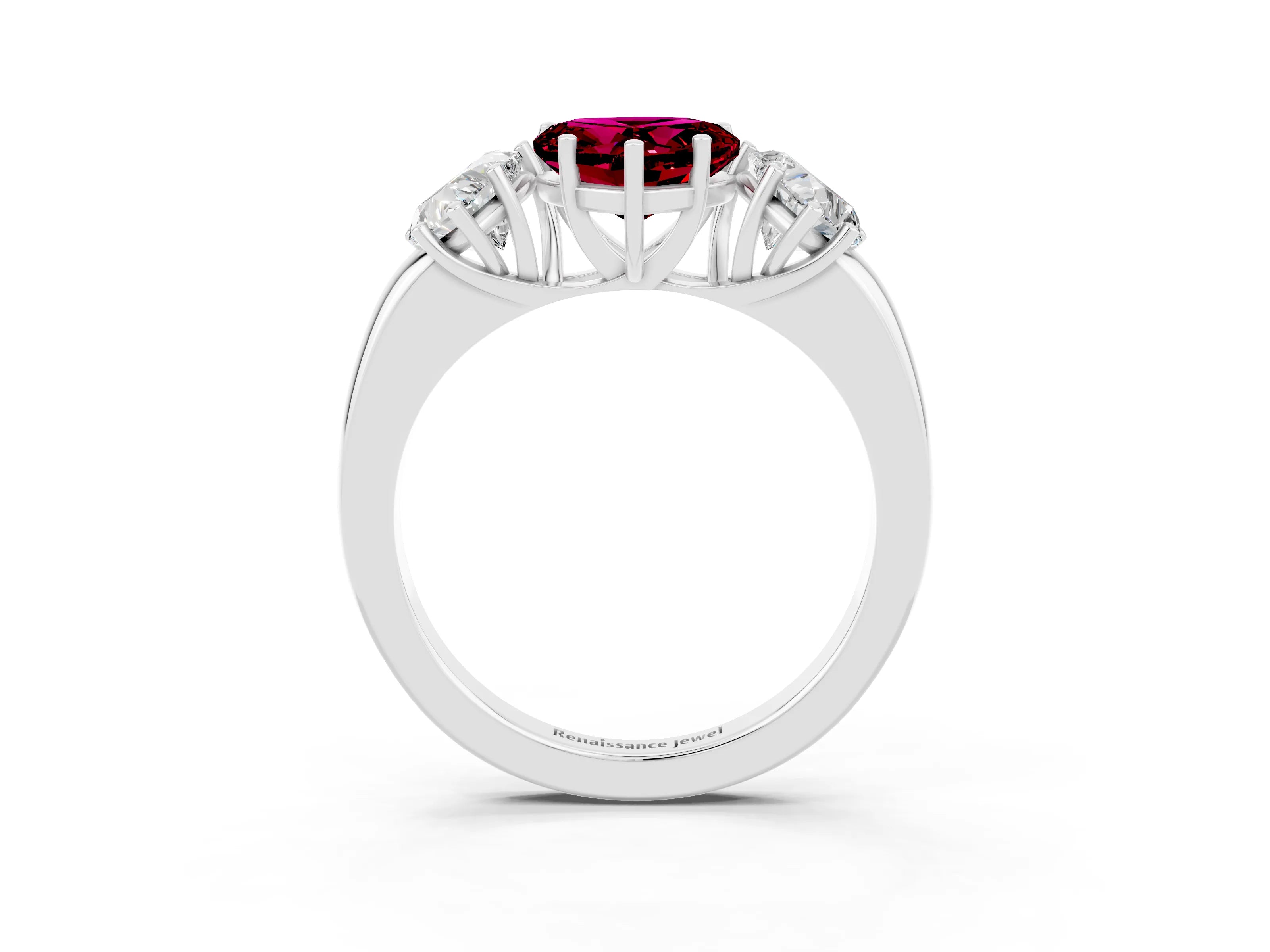 White gold Heart Cut Garnet Three-Stone Ring with Four-Prong Setting and Classic Band_3