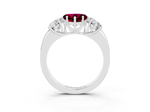 White gold Heart Cut Garnet Three-Stone Ring with Four-Prong Setting and Classic Band_3