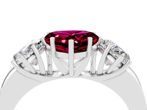White gold Heart Cut Garnet Three-Stone Ring with Four-Prong Setting and Classic Band_4