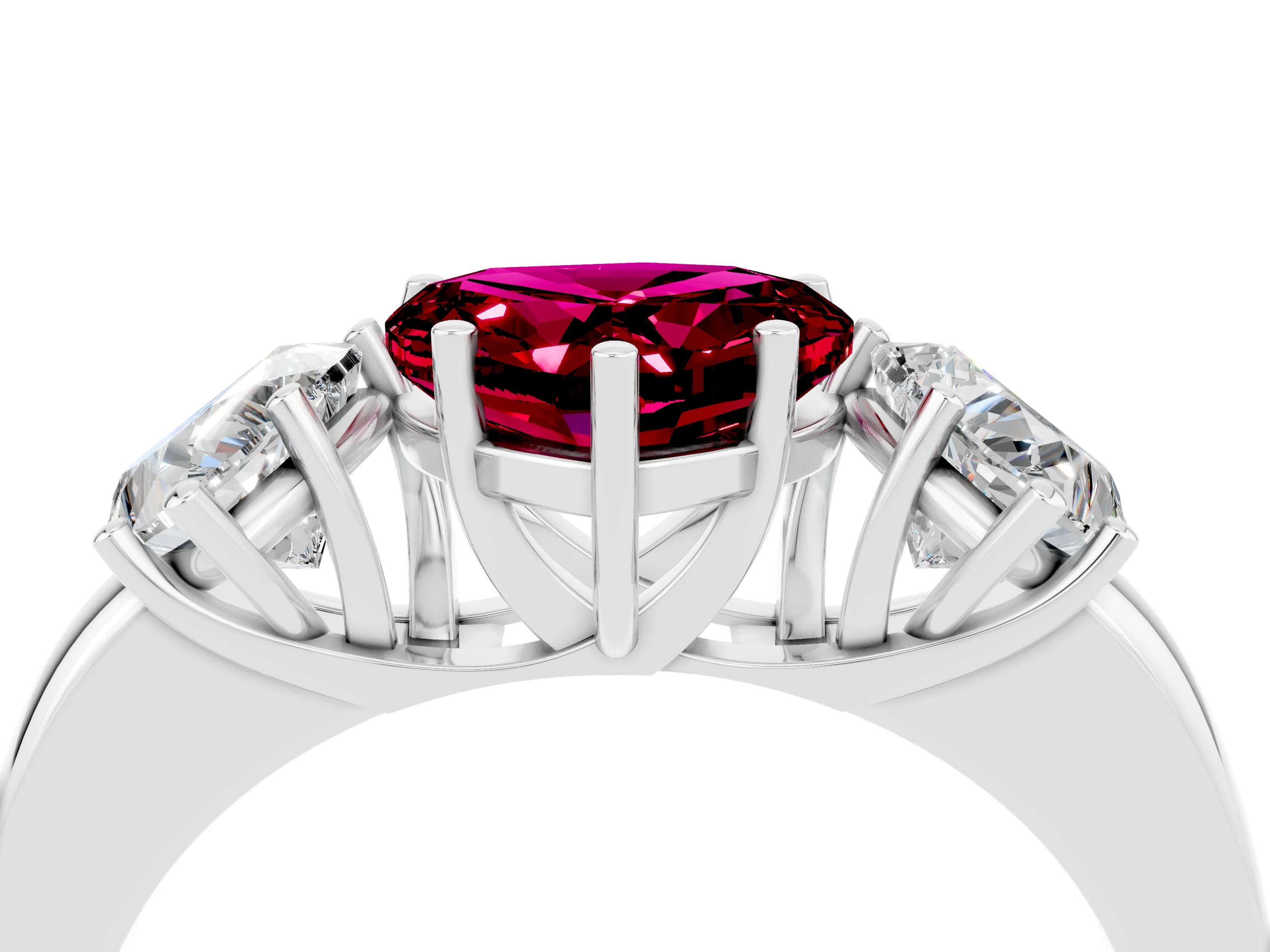 White gold Heart Cut Garnet Three-Stone Ring with Four-Prong Setting and Classic Band_4