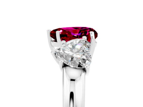 White gold Heart Cut Garnet Three-Stone Ring with Four-Prong Setting and Classic Band_5