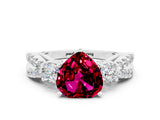 White gold Heart Cut Garnet Three-Stone Ring with Pavé Split Shank and Four-Prong Setting_21