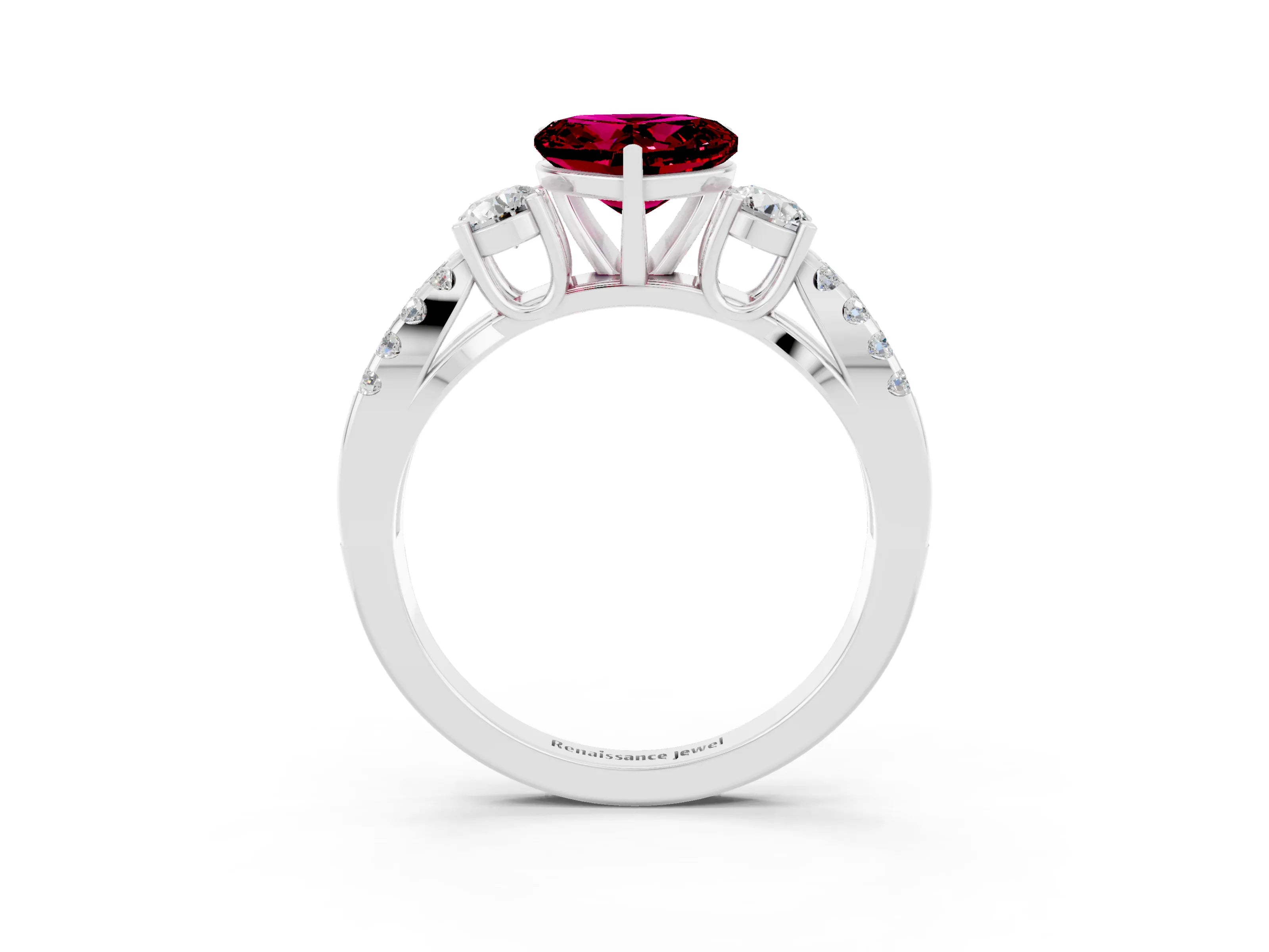 White gold Heart Cut Garnet Three-Stone Ring with Pavé Split Shank and Four-Prong Setting_27