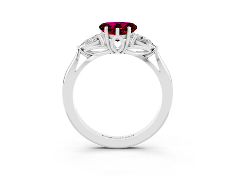 White gold Heart Cut Garnet Three-Stone Ring with Pear Side Stones and Four-Prong Setting_15