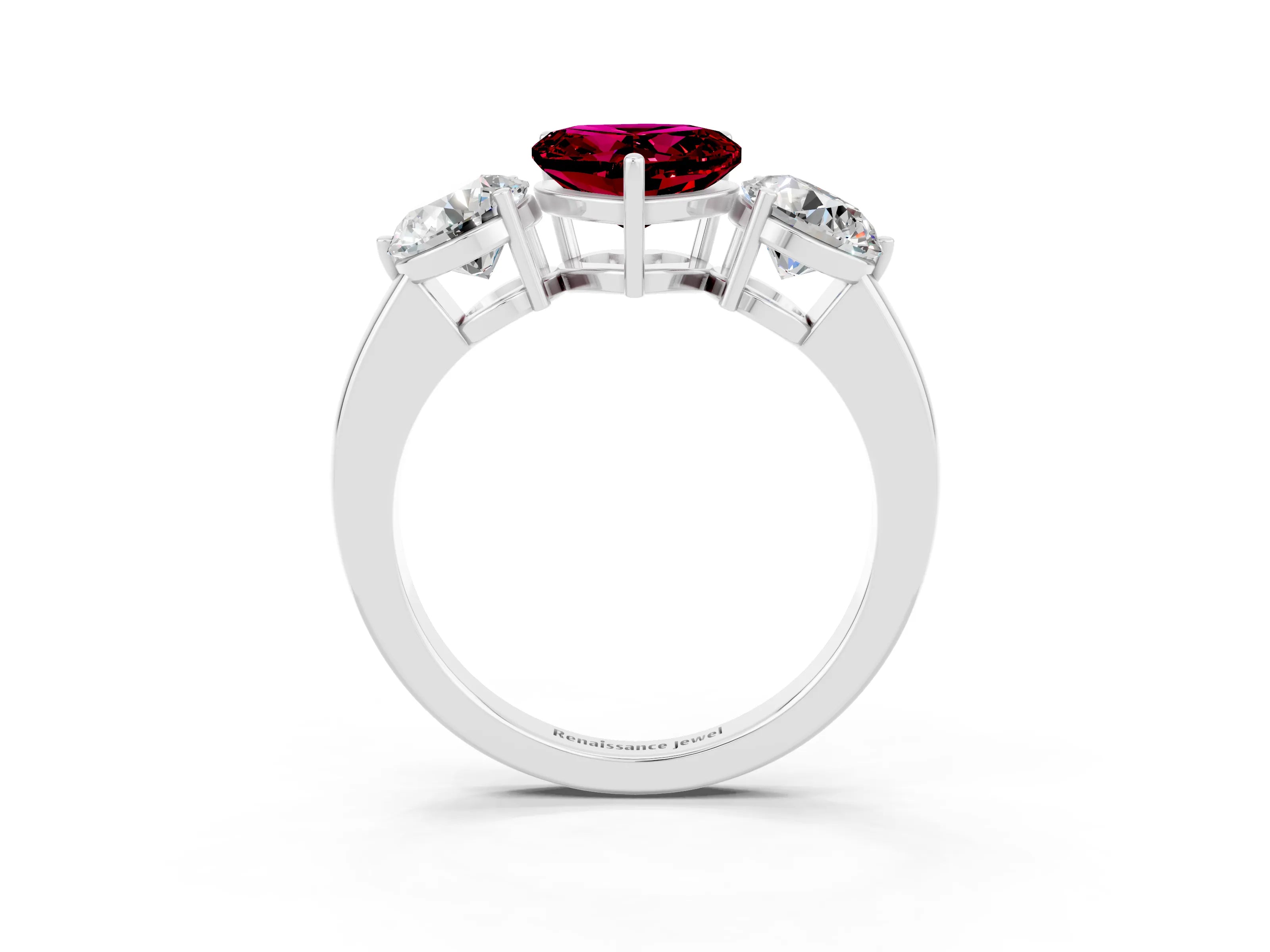 White gold Heart Cut Garnet Three-Stone Ring with Prong Setting and Classic Band_3