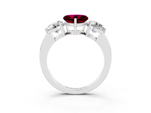 White gold Heart Cut Garnet Three-Stone Ring with Prong Setting and Classic Band_3