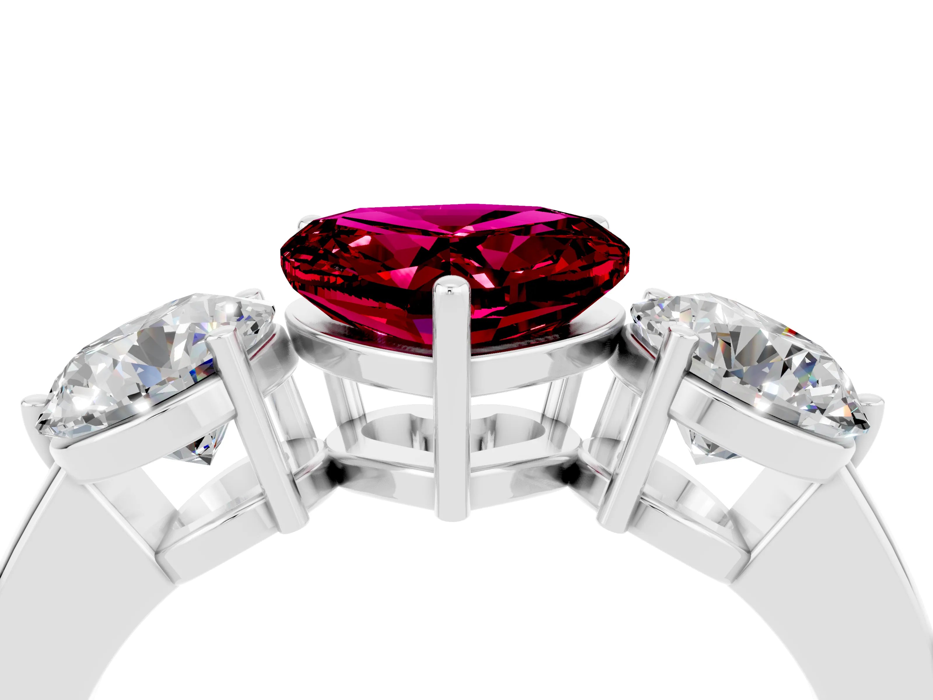 White gold Heart Cut Garnet Three-Stone Ring with Prong Setting and Classic Band_4