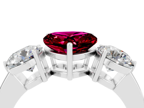 White gold Heart Cut Garnet Three-Stone Ring with Prong Setting and Classic Band_4