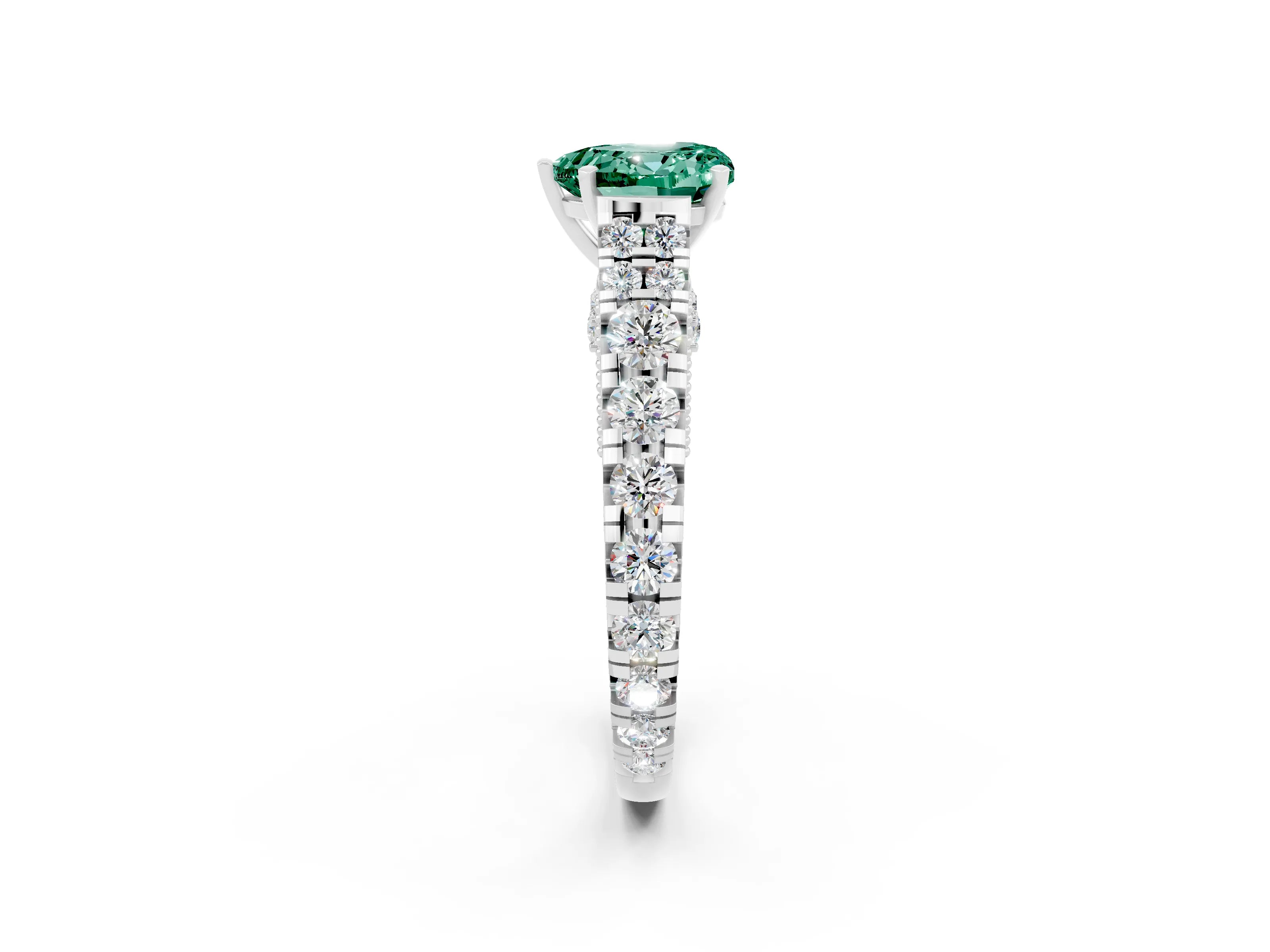 White gold Heart Cut Green Sapphire Classic Solitaire Ring with Pavé Band and Four-Prong Setting_2