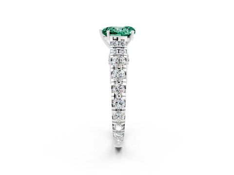White gold Heart Cut Green Sapphire Classic Solitaire Ring with Pavé Band and Four-Prong Setting_2