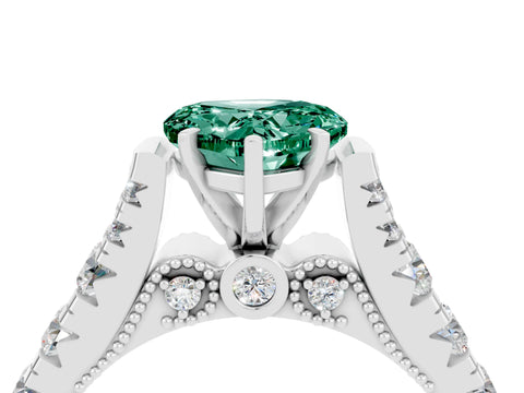 White gold Heart Cut Green Sapphire Classic Solitaire Ring with Pavé Band and Four-Prong Setting_4