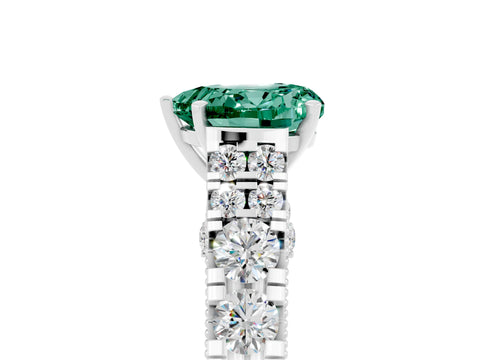 White gold Heart Cut Green Sapphire Classic Solitaire Ring with Pavé Band and Four-Prong Setting_5