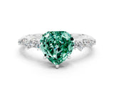 White gold Heart Cut Green Sapphire Cluster Side Stone Solitaire Ring with Prong Setting_24