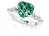 White gold Heart Cut Green Sapphire Cluster Side Stone Solitaire Ring with Prong Setting_25